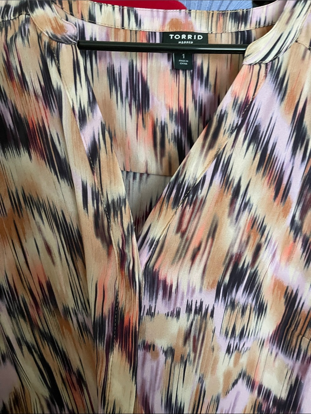 torrid Pink, Tan & Black Abstract V-Neck Blouse